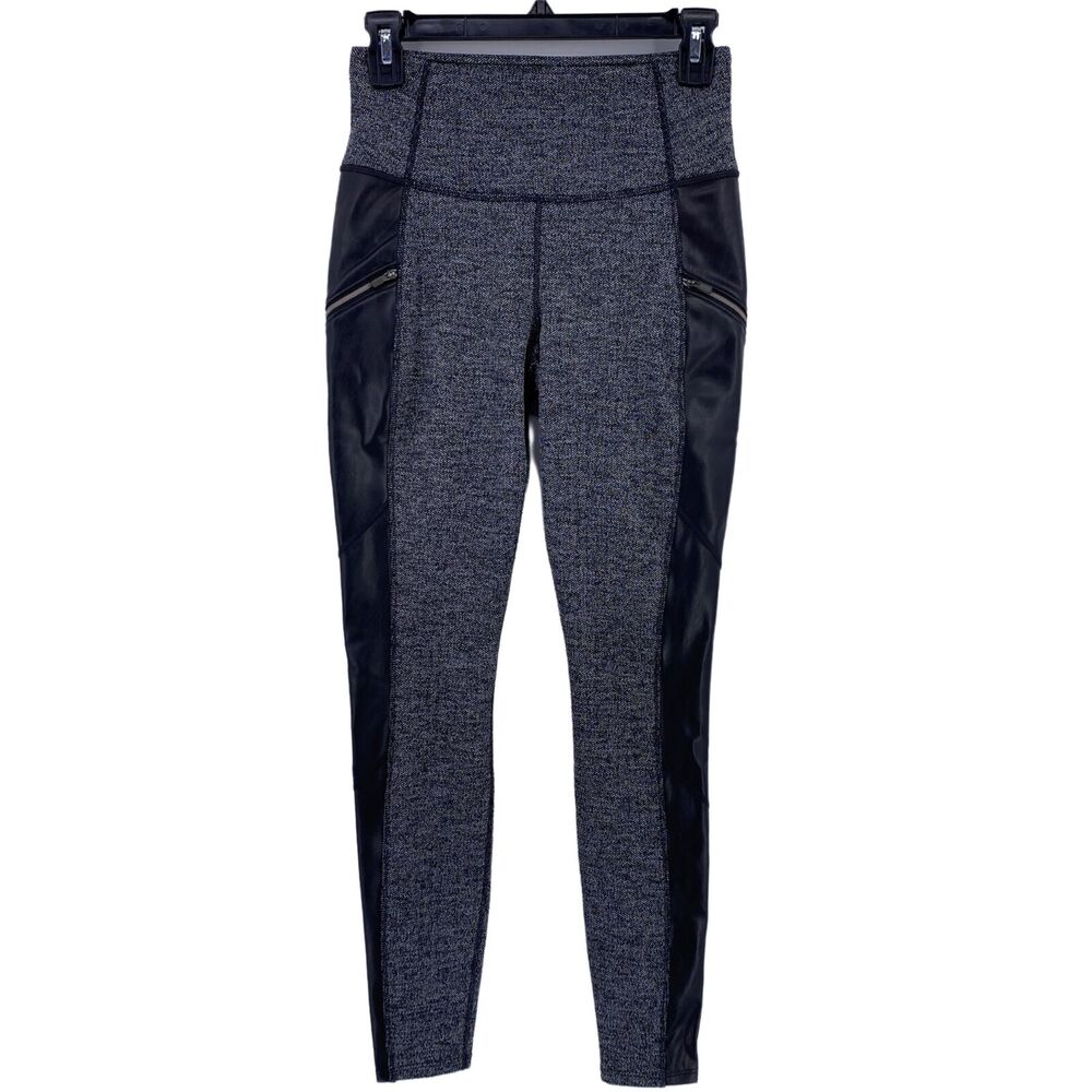 Athleta Herringbone Luxe Metro Drifter Leggings Size XS Black Faux Leather